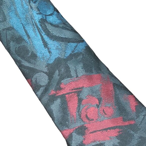 Vintage Windridge Mens Necktie Mervyns Abstract Grey Blue Black Red Retro Tie - Picture 6 of 6